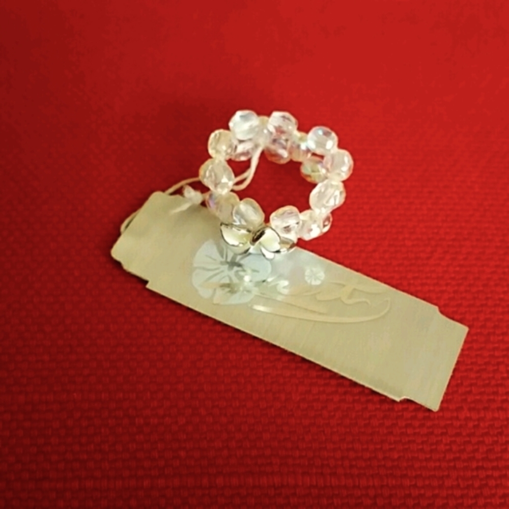 Kristy Plumeria Enameled Floral Beaded Crystals Designed In Hawaii Flex Ring New
